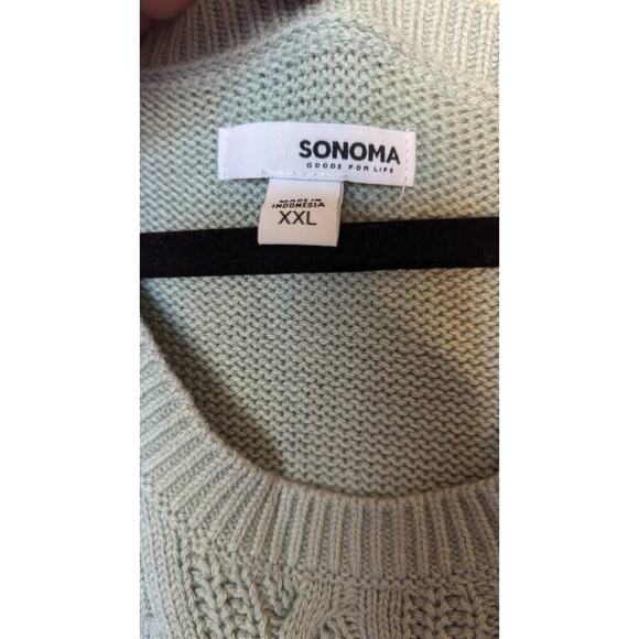 NWT Sonoma Womens XXL Cable Knit Crew Neck Sweater Tunic Seafoam Blue - Picture 7 of 10